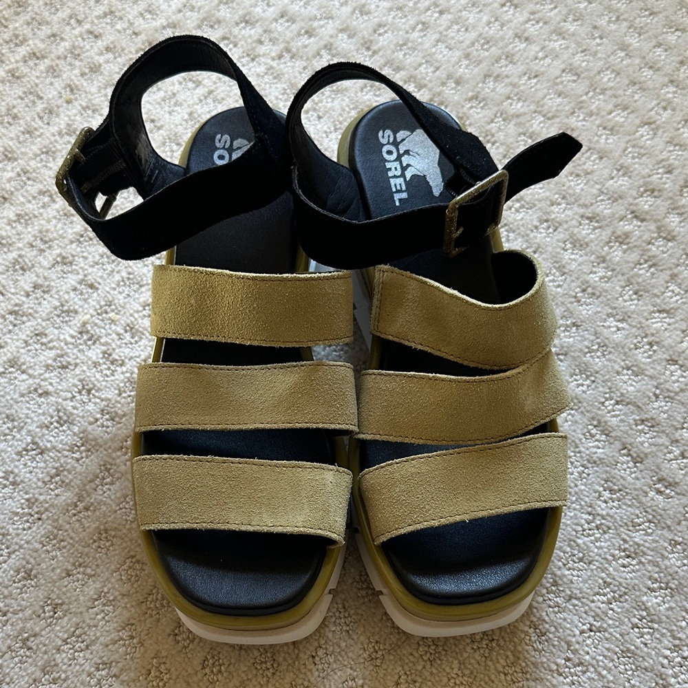 Sorel Strappy Wedge Sandals - Black and light Green - Picture 3 of 4
